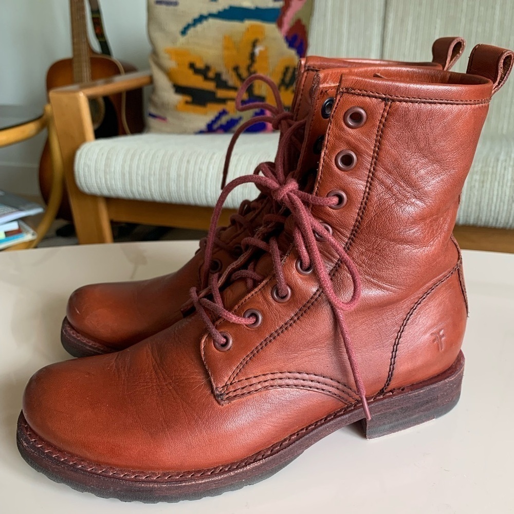 FRYE Veronica Combat Boot In Red Clay - Picture 2 of 16